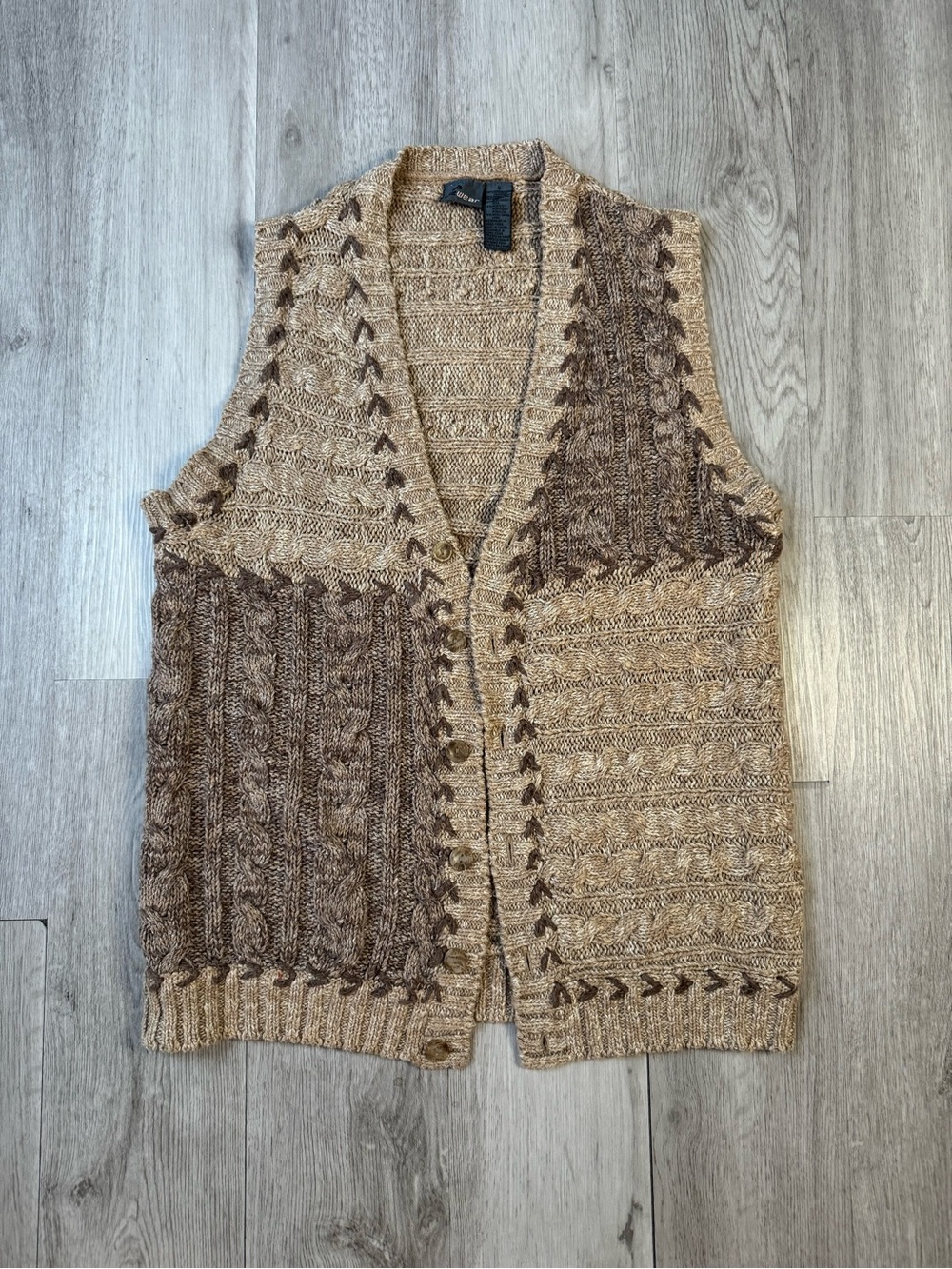 Vintage liz wear brown cable knit sweater cardigan long size small